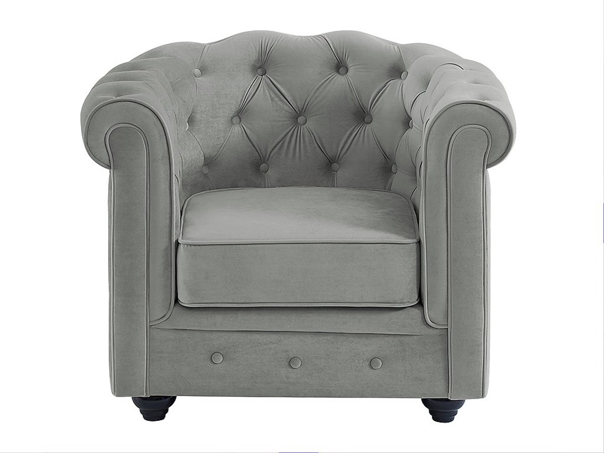 Vente-unique Fauteuil CHESTERFIELD - velours - lichtgrijs