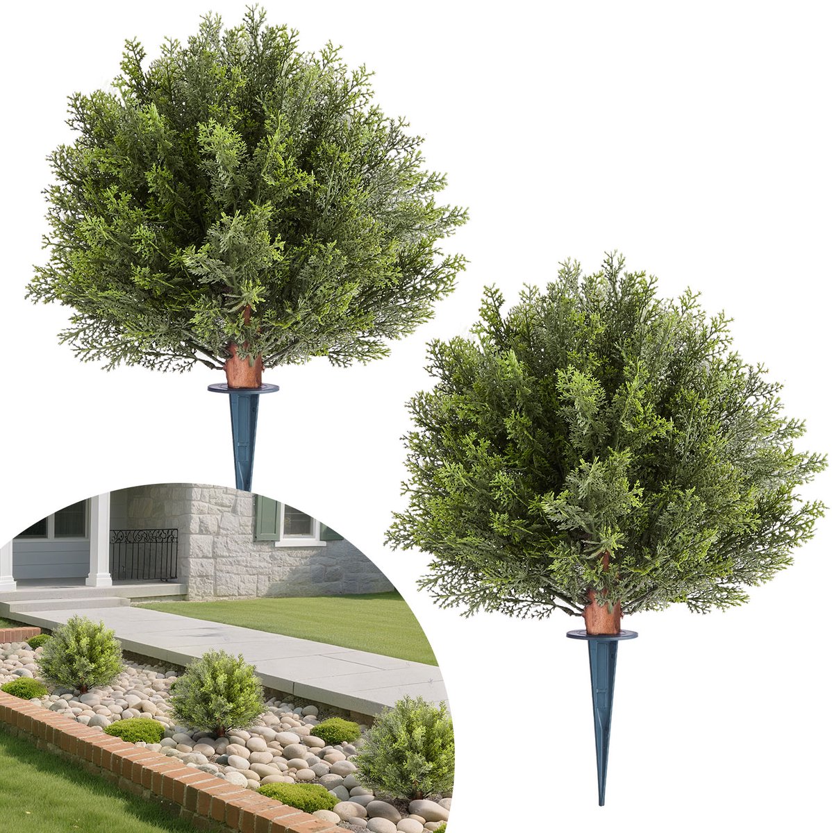 Vevor Kunstmatige Cipresbomen met Grondpen, Set van 2, 406 mm Kunstplant, Decoratieve Plant, voor Decoratie, Veranda, Buiten & Binnen, Terras, Tuin, Balkon, Achtertuin Groen
