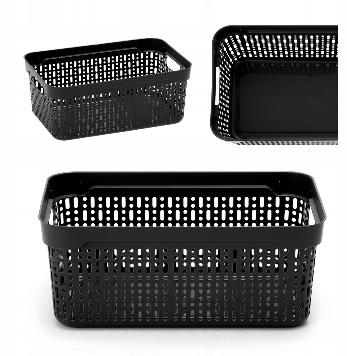 Zwarte Ajour Opbergmand 30x20x12 cm - Kunststof Organizer