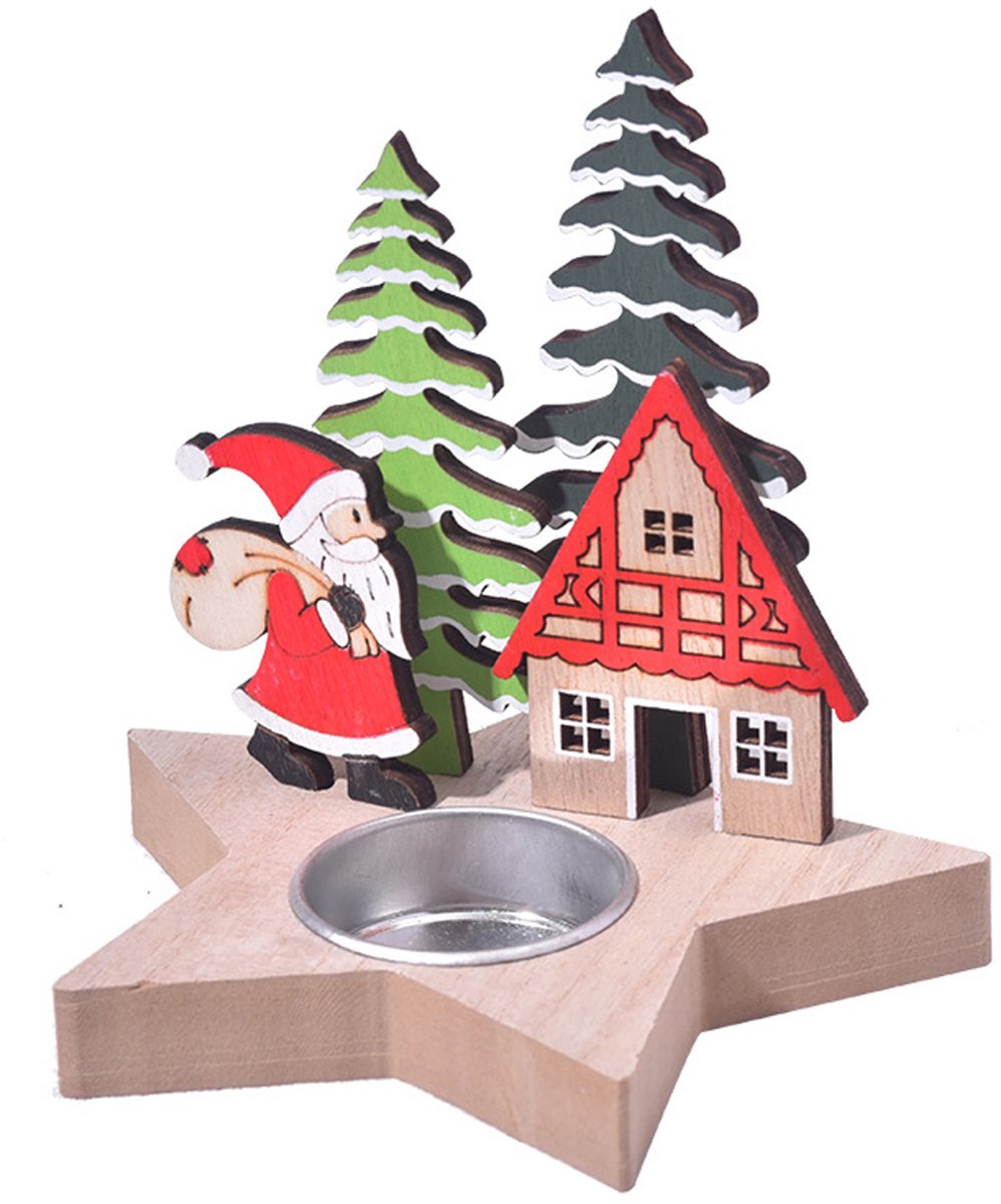 Mmgoqqt - 1 Stuk - Kerstmis - Houten - Kandelaar - Tafelornament - Naturel - Model K101 - Feestelijke Sfeer - Decoratief - Duurzaam