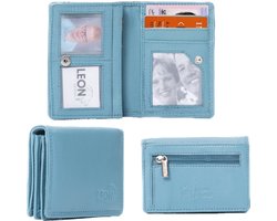 LeonDesign - Kleine portemonnee dames - Lichtblauw - Hoogwaardig leer - Slim ontwerp & compact formaat