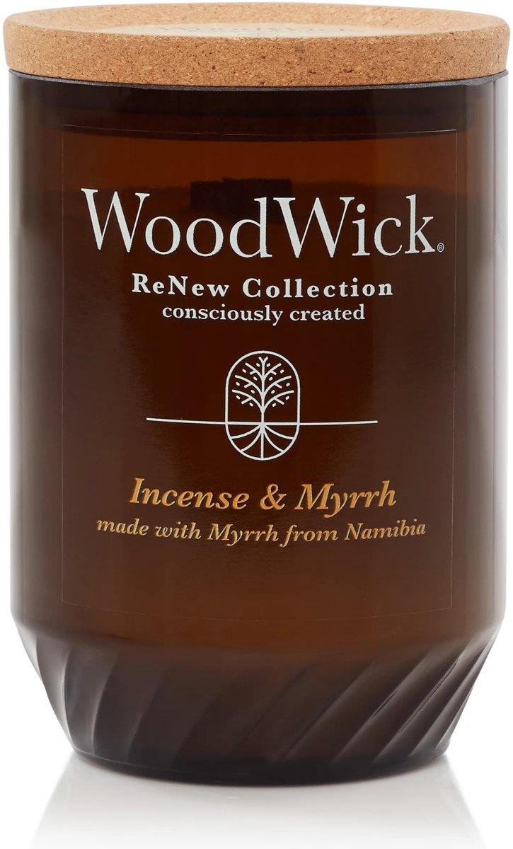 WoodWick ReNew Medium Geurkaars - Incense & Myrrh - 55 branduren Bruin