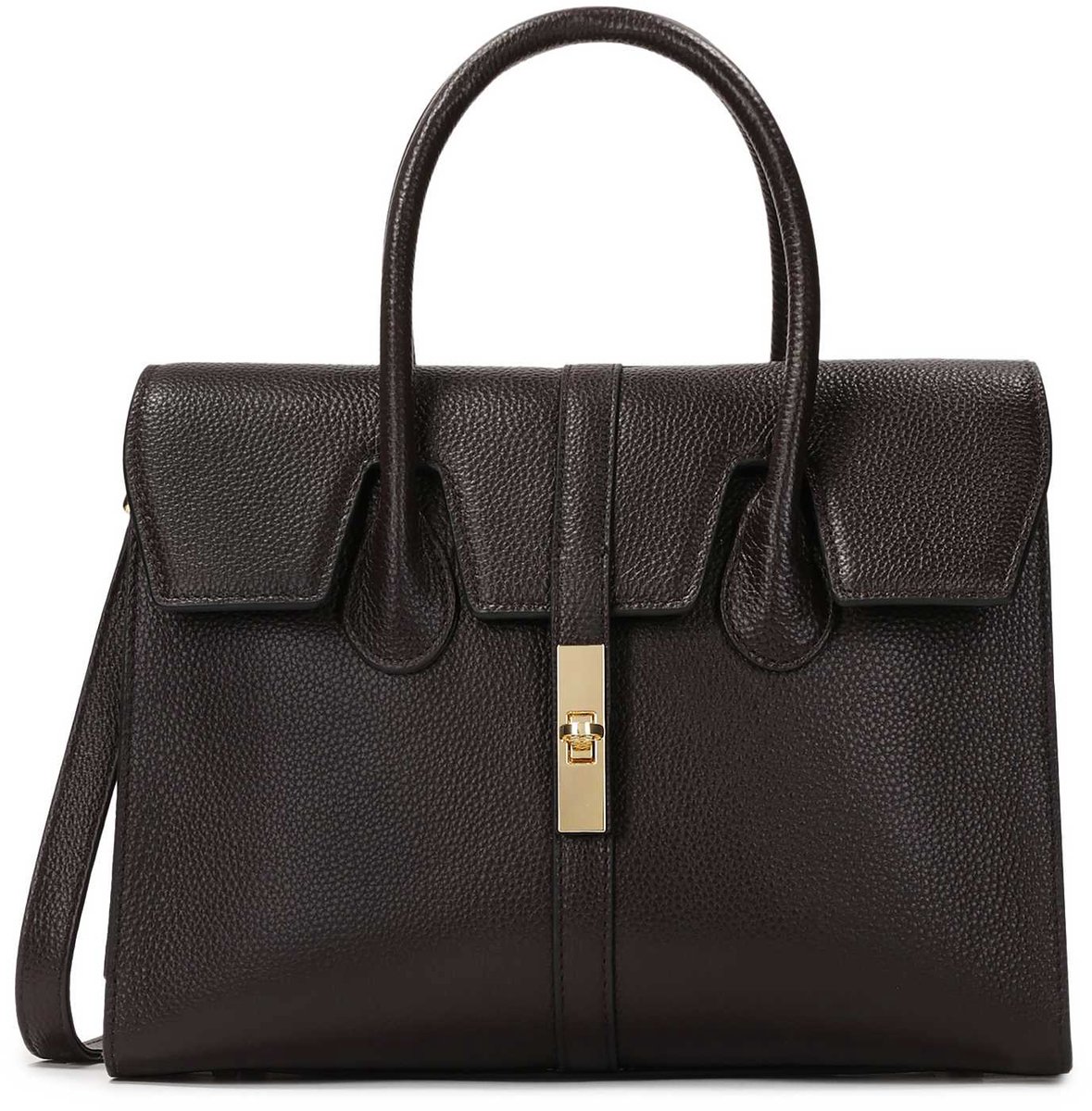Dark brown handbag with handles and detachable strap