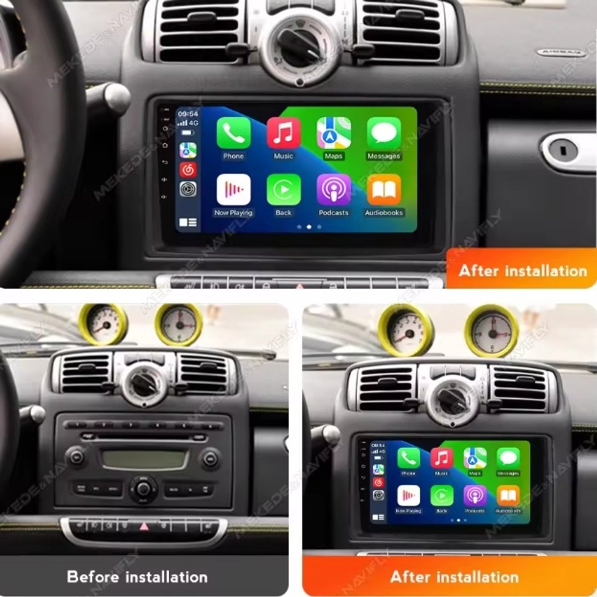 Autoradio - 9 inch 2+32 GB - Compatibel met CarPlay, Android Auto, Bluetooth en AHD-achteruitrijcamera - Geschikt voor Smart-modellen van 2005-2010