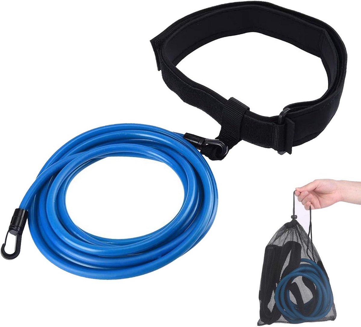 Instelbare zwemweerstandsgordel voor zwembad training - duurzaam latex - blauw