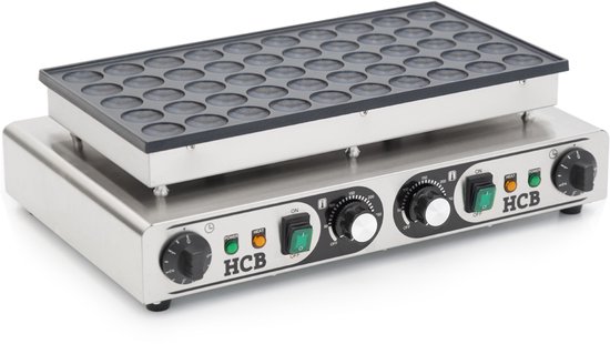 HCB® - Professionele Horeca Poffertjesbakplaat - 50 dops - 230V - RVS / INOX poffertjespan electrisch - Poffertjesmaker - 34x54.5x17.5 cm (DxBxH) - 7 kg - 8525