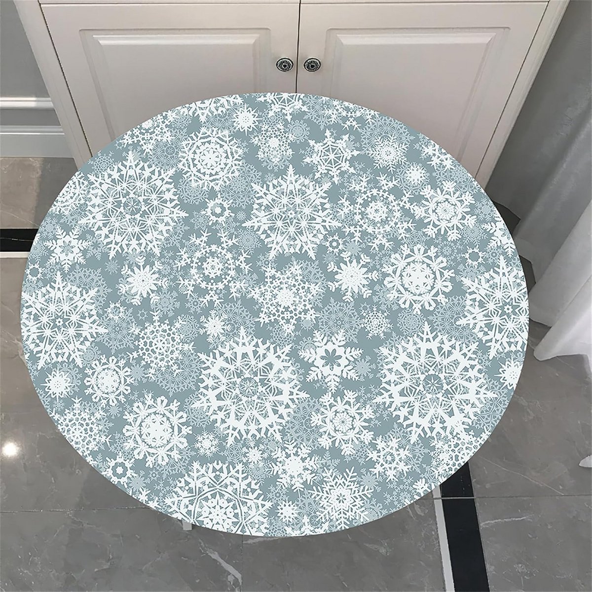 Afwasbaar tafelkleed rond met kerstmotief, 180 cm, grijs