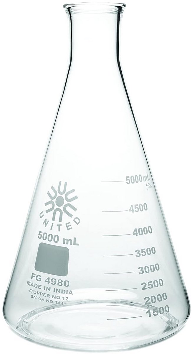 Grote Erlenmeyer Kolf 5000ml - Smalle Mond - Hittebestendig Borosilicaatglas