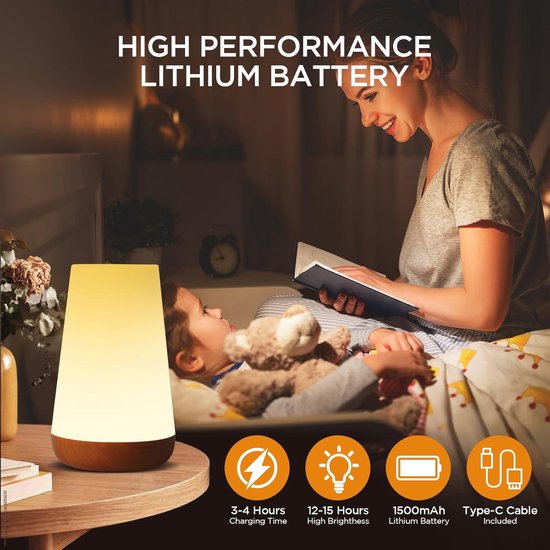 Nachtlampje voor Kinderen - Oplaadbaar LED Sfeerlamp met 13 Kleuren en Touchscreen van Merkloos — afbeelding 2