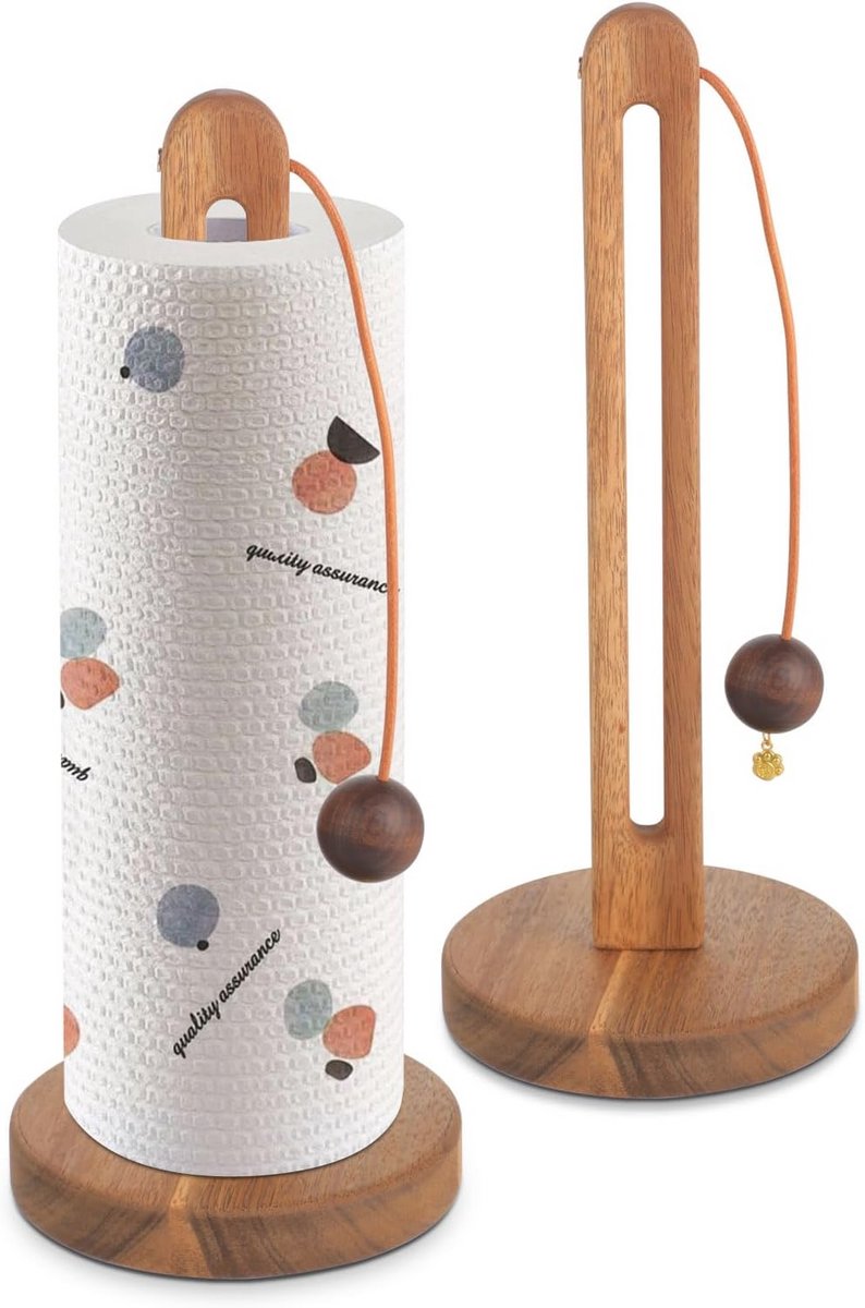 Houten Keukenrolhouder met Antislip Design voor Standaard en Grote Rollen