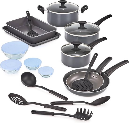 Koken Bak en Store Keuken Essentials Set - 21 stuks - zwart - roestvrij staal