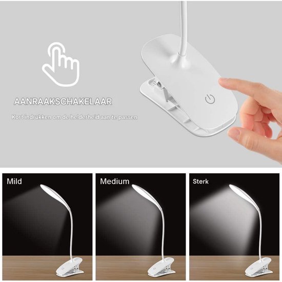 GELLDG LED-bureaulamp - Draadloze bureaulamp - Tafellamp met klembevestiging - 360° draaibaar - 3 helderheidsniveaus - 1200 mAh oplaadbare batterij - Clip-on ontwerp - USB-aansluiting — afbeelding 4