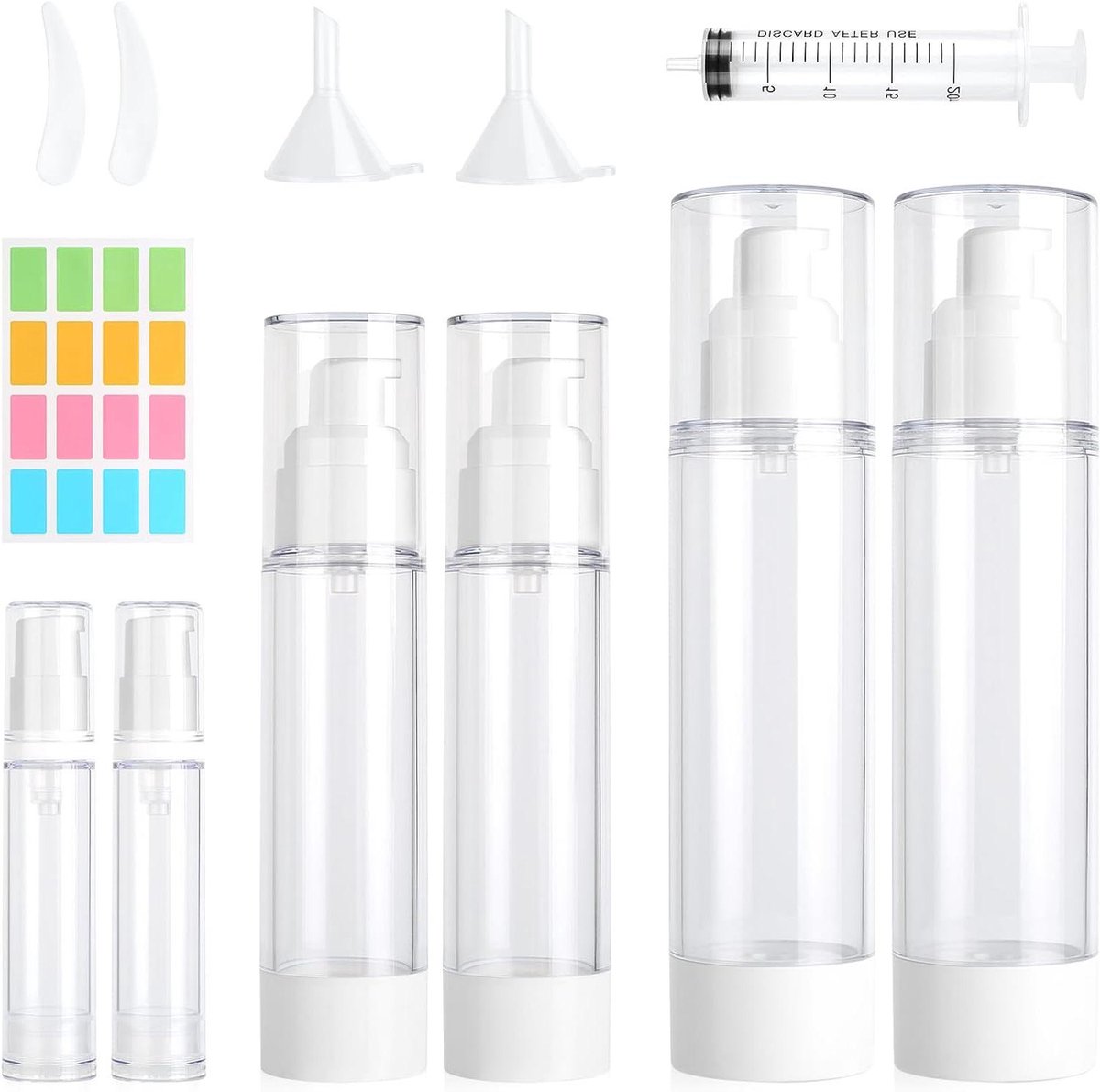 Allecta - Vacuüm Crème Dispenser Pompfles Set voor Reis, 6 Stuks met Spatel en Trekker