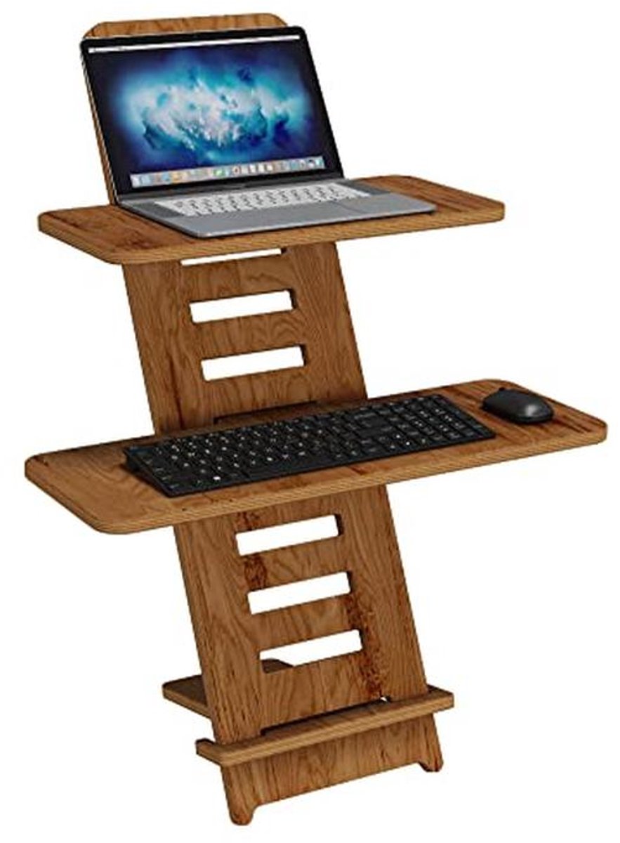 In hoogte verstelbaar sta-bureau met houten standaard voor laptop