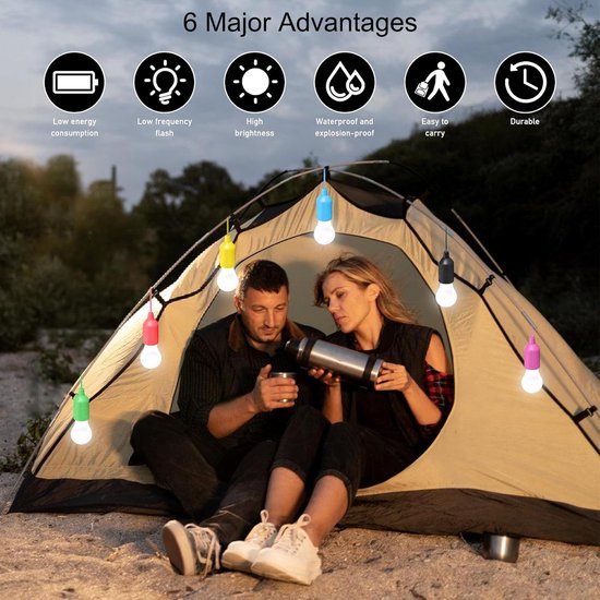 Een set van 6 kampeer-LED-lampen voor tenten, kampeerlampen met trekschakelaars, draagbare wandel-, vis-, kantoor-, tuin- en barbecueverlichting. van Merkloos — afbeelding 3