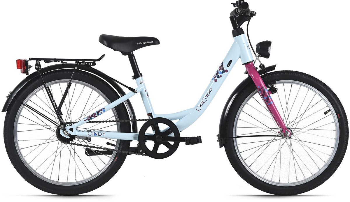 Dacapo kinderfiets 20 Cindy blauw 1 versnelling FH 27 cm met verlichting – vanaf 6 jaar