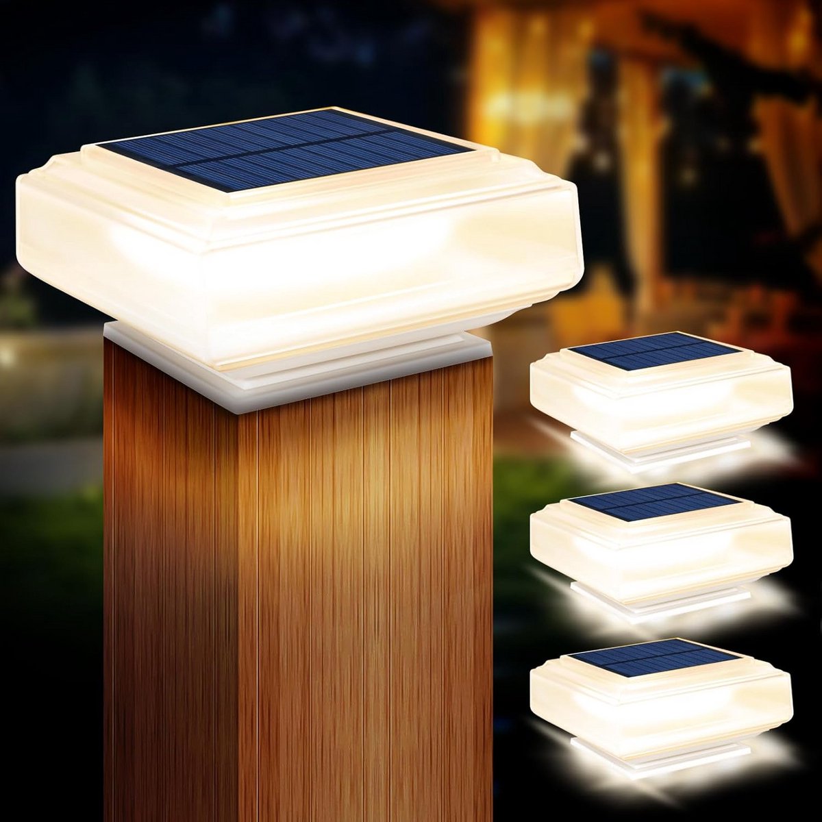 Zonne-energie LED-lampen voor buiten, 2 stuks, tuinverlichting voor palen, vierkant