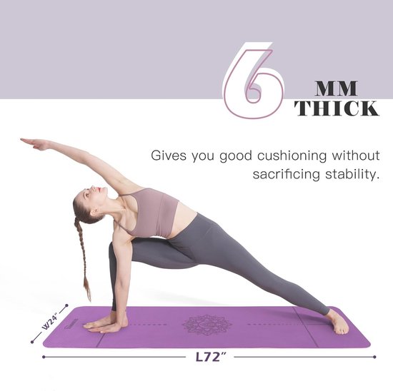 Antislip Yogamat voor Fitness en Pilates - Milieuvriendelijk en Scheurvast - 1/4 Inch Dikke Oefenmat met Draagdoek en Opbergtas — afbeelding 4