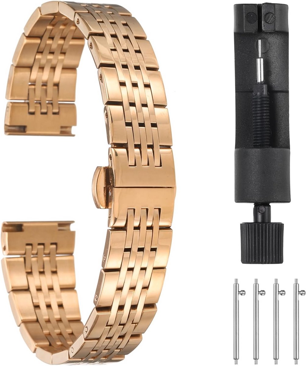 Metalen Horlogeband Roestvrij Staal Schakel Verwisselbaar met Vouwsluiting voor Heren Dames