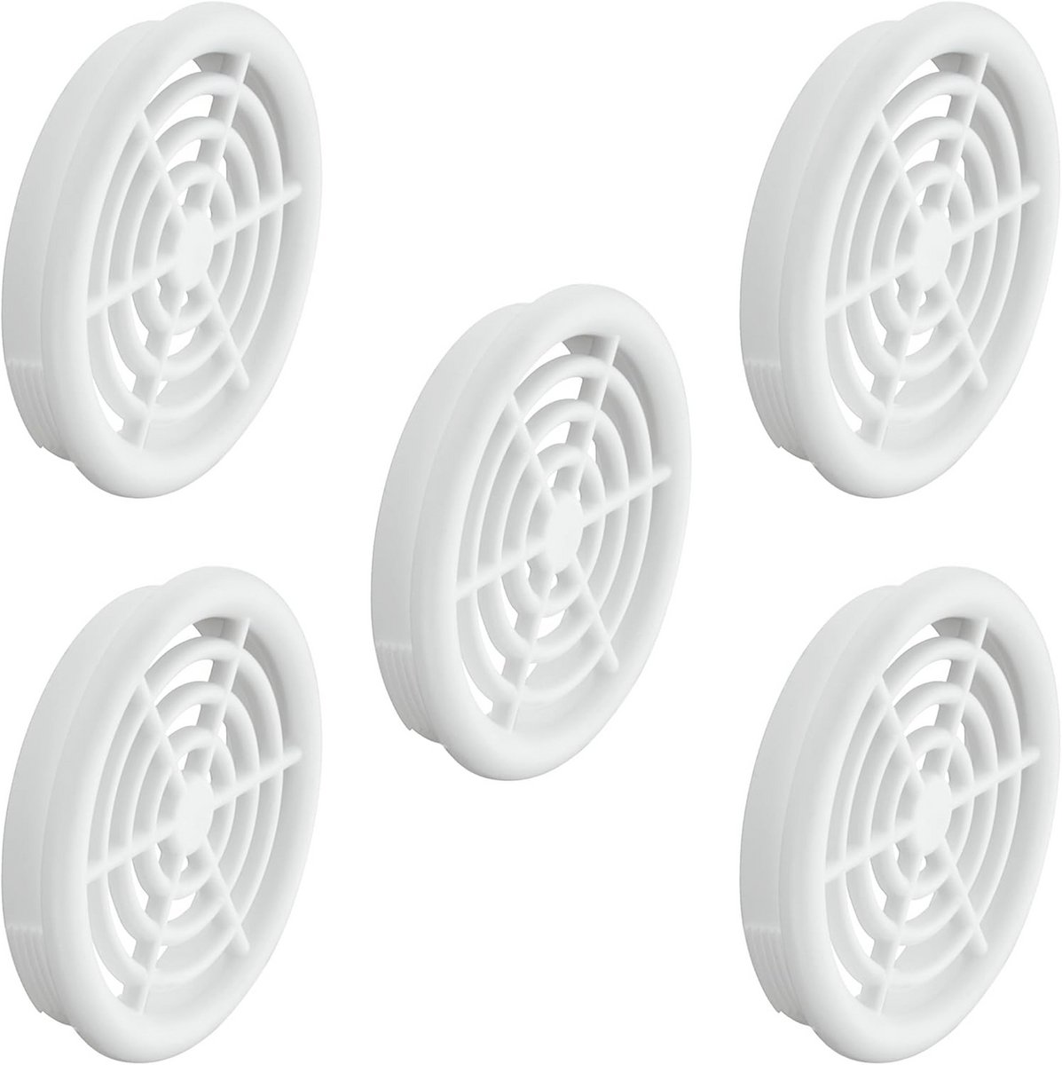 Ventilatierooster Set van 5 - Ronde Buitenroosters voor Luchtcirculatie - Wit - 48 mm