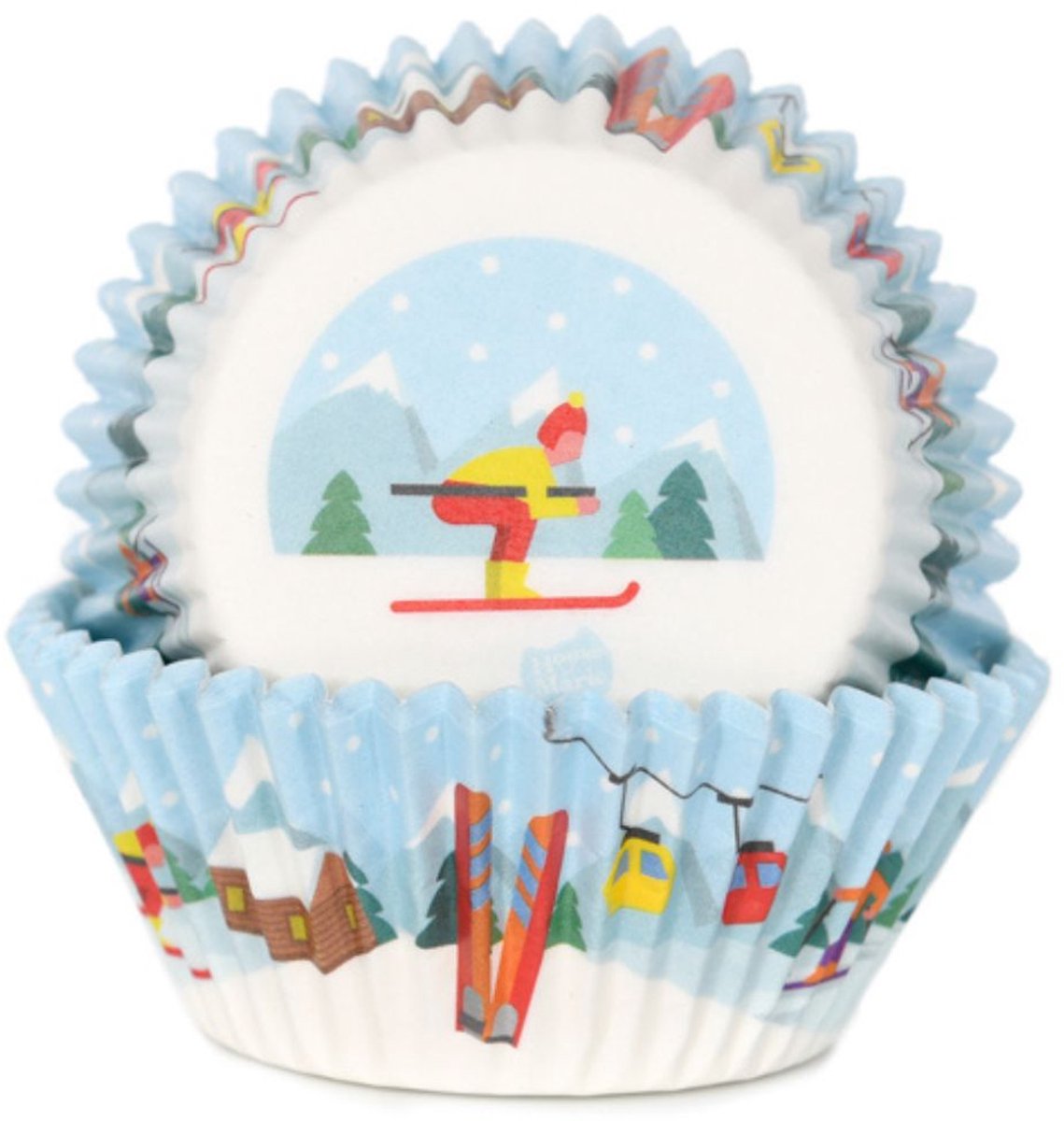 House of Marie Cupcake Vormpjes - Winter Ski - pk/48 - Baking Cups voor Muffins en Cupcakes