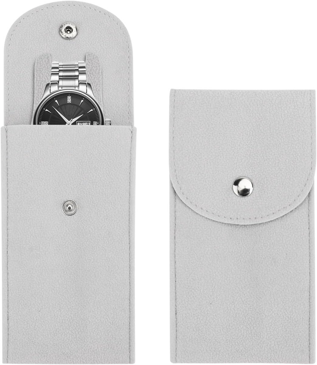 Horlogezakje set van 2 - Draagbare flanellen horloge-opbergtas voor reizen