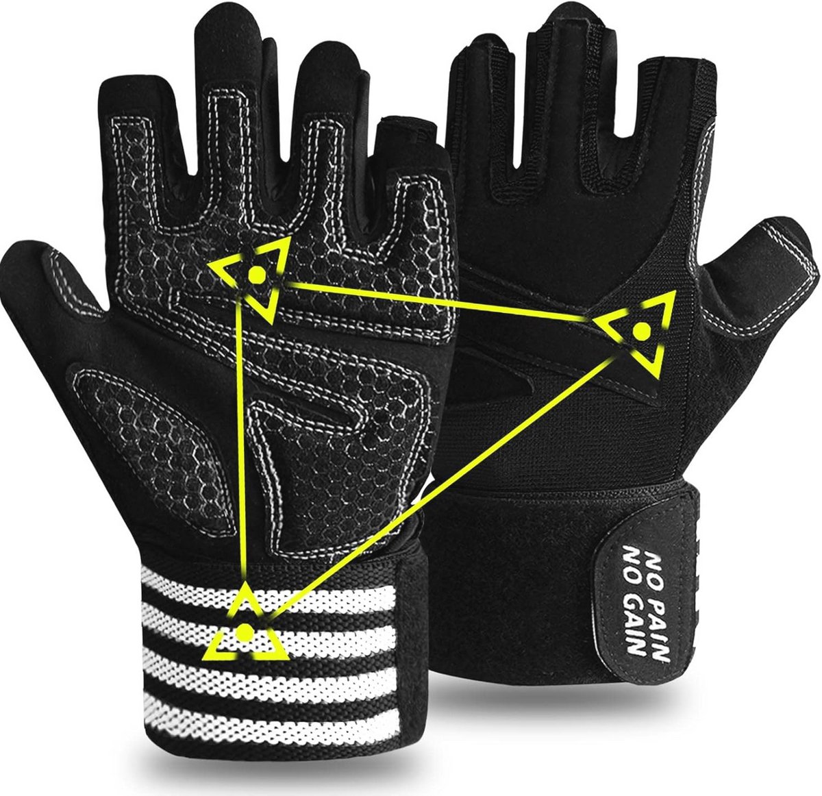 Gewichtheffen handschoenen met polsbandjes | Gel gewatteerd voor Crossfit en fitness | Volledige palmbescherming, ademend en antislip design