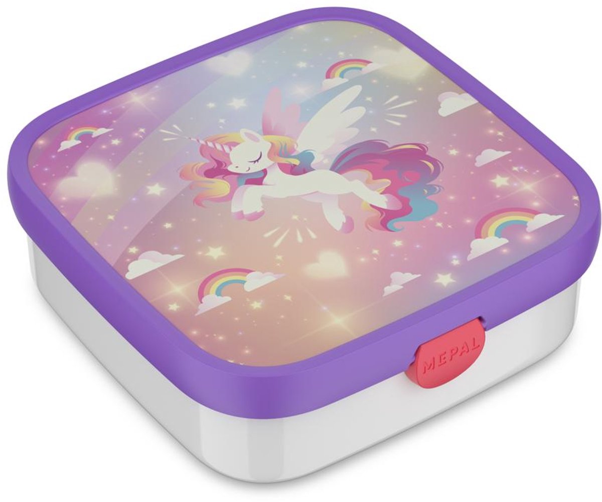 Mepal bento lunchbox groot Campus - 2x 200 + 1250 ml - Inclusief 2 uitneembare lekdichte bentobakjes & vorkje - Unicorn Glow