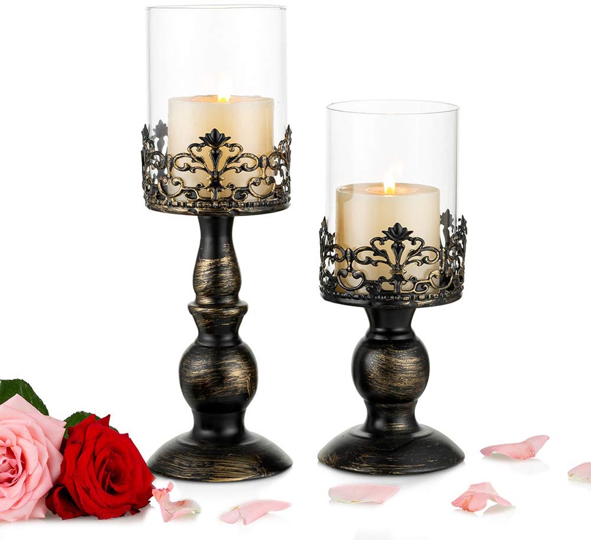Unyqoos Set van twee zwarte kandelaars voor sfeervolle vintage tafeldecoratie