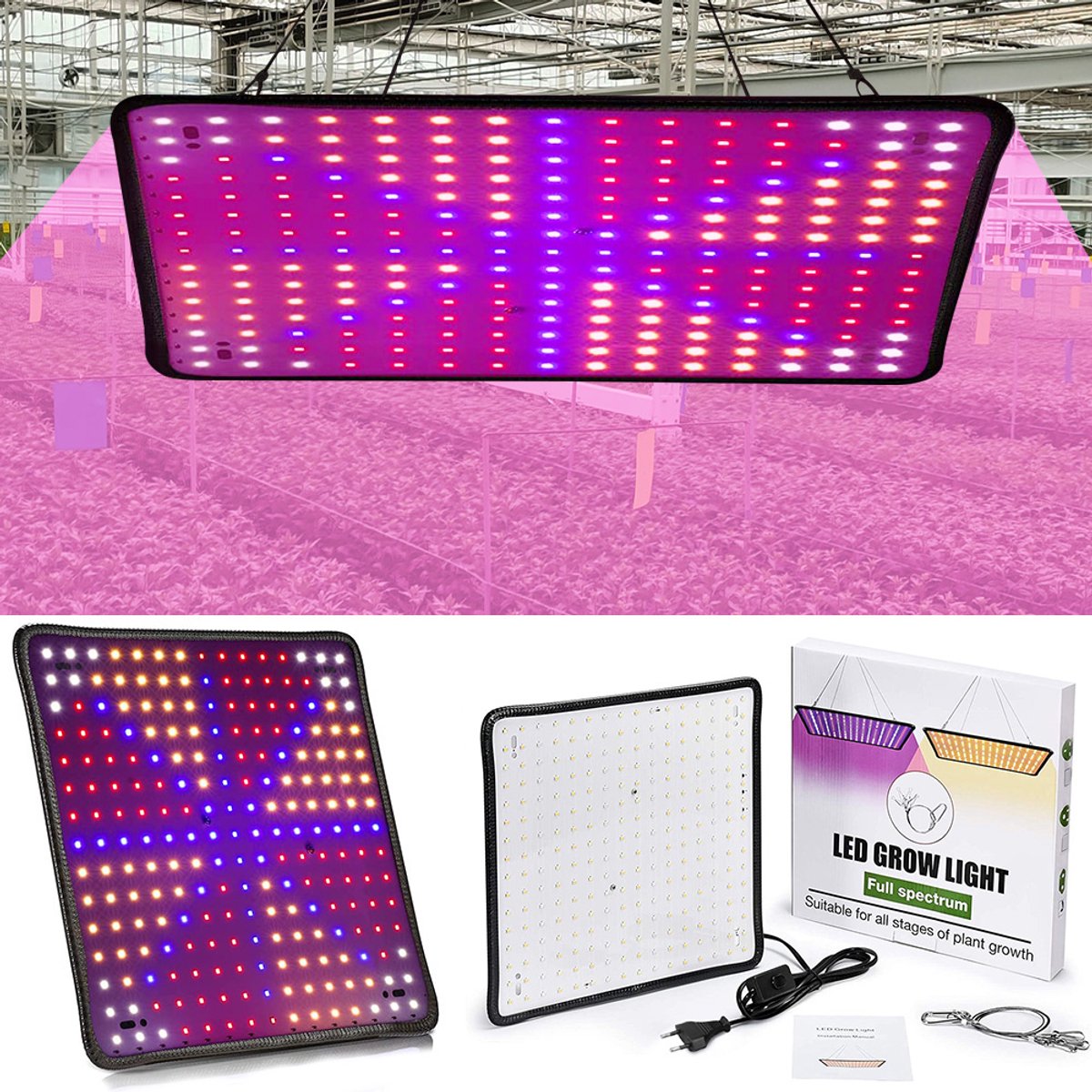 MUPOO Kweeklamp LED – 225 LEDs Groeilamp 30W met Aan/Uit Schakelaar voor Binnen Planten, Zaailingen, Succulenten, Groenten & Bloemen – Hydroponics & Kas - kruisvormige plantengroeilamp