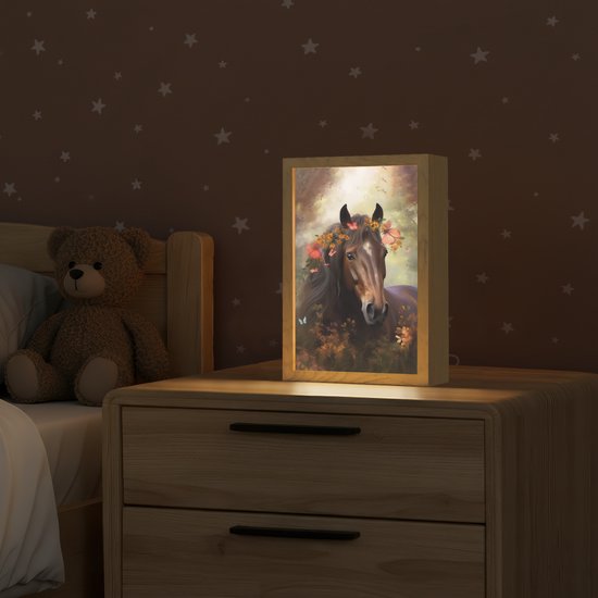 Nachtlampje 20x30 cm - Kinder lamp - Paard - Dieren - Bloemen - Bos - Vlinder - Tafellamp kinderkamer - Slaapkamer lamp - Bedlamp kinderen - Kinderlampje stopcontact - Wandlamp babykamer - Nachtlampjes van Merkloos — afbeelding 2
