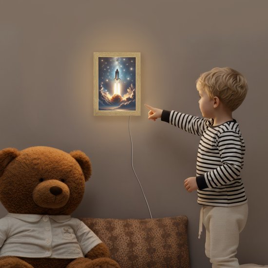 Nachtlampje 15x20 cm - Kinder lampje - Ruimtevaart - Raket - Space - Sterren - Tafellamp kinderkamer - Slaapkamer lamp - Bedlamp kinderen - Kinderlampje stopcontact - Wandlamp babykamer - Nachtlampjes van Merkloos — afbeelding 5
