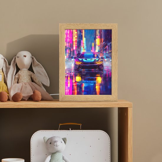 Nachtlampje 15x20 cm - Kinder lampje - Auto - Politie - Stad - Jongens - Kleurrijk - Tafellamp kinderkamer - Slaapkamer lamp - Bedlamp kinderen - Kinderlampje stopcontact - Wandlamp babykamer - Nachtlampjes van Merkloos — afbeelding 3