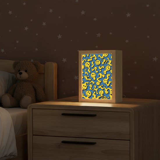 Nachtlampje 15x20 cm - Kinder lampje - Smileys - Geel - Blauw - Tafellamp kinderkamer - Slaapkamer lamp - Bedlamp kinderen - Kinderlampje stopcontact - Wandlamp babykamer - Nachtlampjes van Merkloos — afbeelding 2