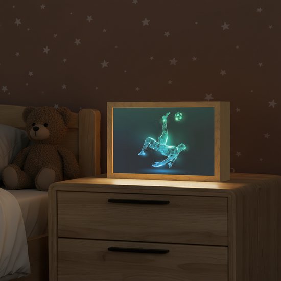 Nachtlampje 30x20 cm - Kinder lampje - Voetbal - Voetballer - Jongen - Zwart - Tafellamp kinderkamer - Slaapkamer lamp - Bedlamp kinderen - Kinderlampje stopcontact - Wandlamp babykamer - Nachtlampjes van Merkloos — afbeelding 2