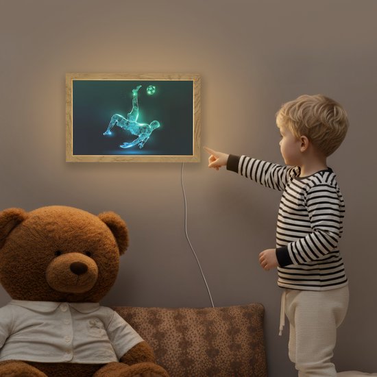 Nachtlampje 30x20 cm - Kinder lampje - Voetbal - Voetballer - Jongen - Zwart - Tafellamp kinderkamer - Slaapkamer lamp - Bedlamp kinderen - Kinderlampje stopcontact - Wandlamp babykamer - Nachtlampjes van Merkloos — afbeelding 5