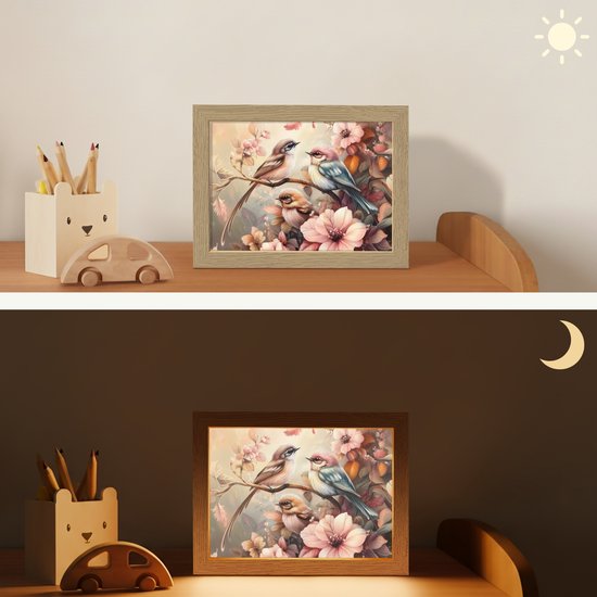 Nachtlampje 20x15 cm - Kinder lampje - Vogels - Bloemen - Roze - Pastel - Tafellamp kinderkamer - Slaapkamer lamp - Bedlamp kinderen - Kinderlampje stopcontact - Wandlamp babykamer - Nachtlampjes van Merkloos — afbeelding 4