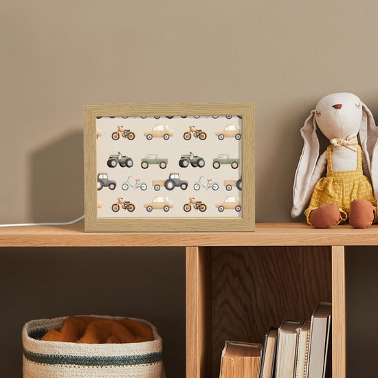 Nachtlampje 20x15 cm - Kinder lampje - Retro - voertuigen - patroon - Tafellamp kinderkamer - Slaapkamer lamp - Bedlamp kinderen - Kinderlampje stopcontact - Wandlamp babykamer - Nachtlampjes van Merkloos — afbeelding 3