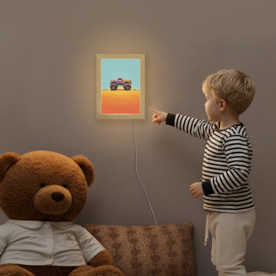 Nachtlampje 15x20 cm - Kinder lampje - Monstertruck - Graffiti - Jongens - Auto - Tafellamp kinderkamer - Slaapkamer lamp - Bedlamp kinderen - Kinderlampje stopcontact - Wandlamp babykamer - Nachtlampjes van Merkloos — afbeelding 5
