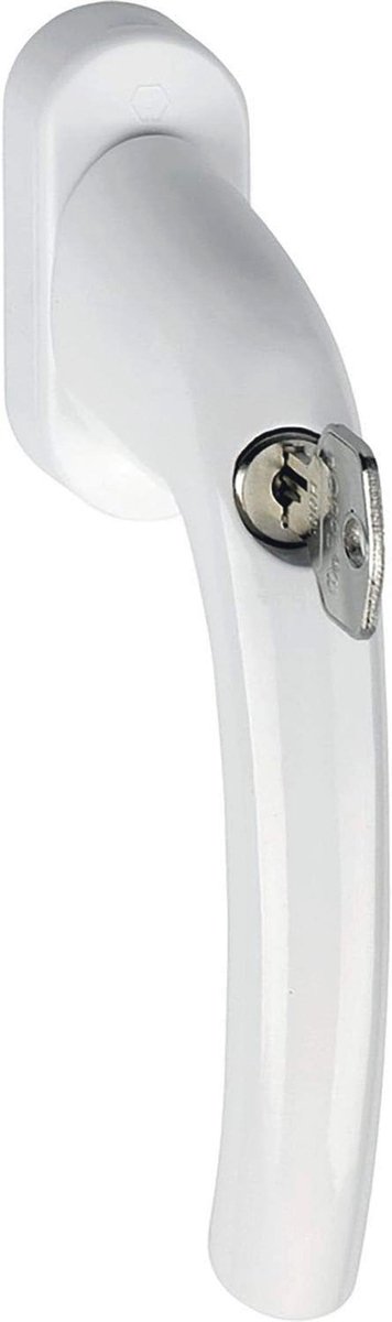 Raamcrank met slotcilinder 45 graden, vierkante pen 7 x 35 mm, wit