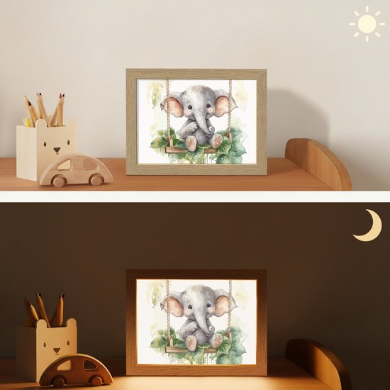Nachtlampje 20x15 cm - Kinder lampje - Olifant - Dier - Kinderen - Jungle - Tafellamp kinderkamer - Slaapkamer lamp - Bedlamp kinderen - Kinderlampje stopcontact - Wandlamp babykamer - Nachtlampjes van OnlyWow — afbeelding 4