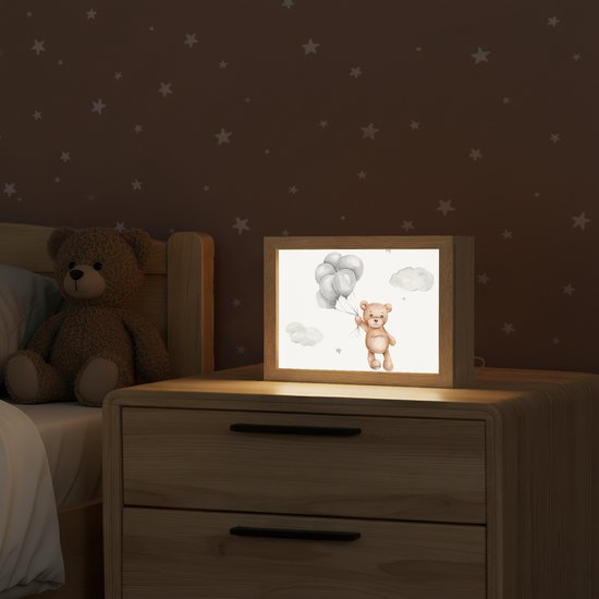 Nachtlampje 20x15 cm - Kinder lampje - Beer - Ballon - Sterren - Kinderen - Tafellamp kinderkamer - Slaapkamer lamp - Bedlamp kinderen - Kinderlampje stopcontact - Wandlamp babykamer - Nachtlampjes van OnlyWow — afbeelding 2