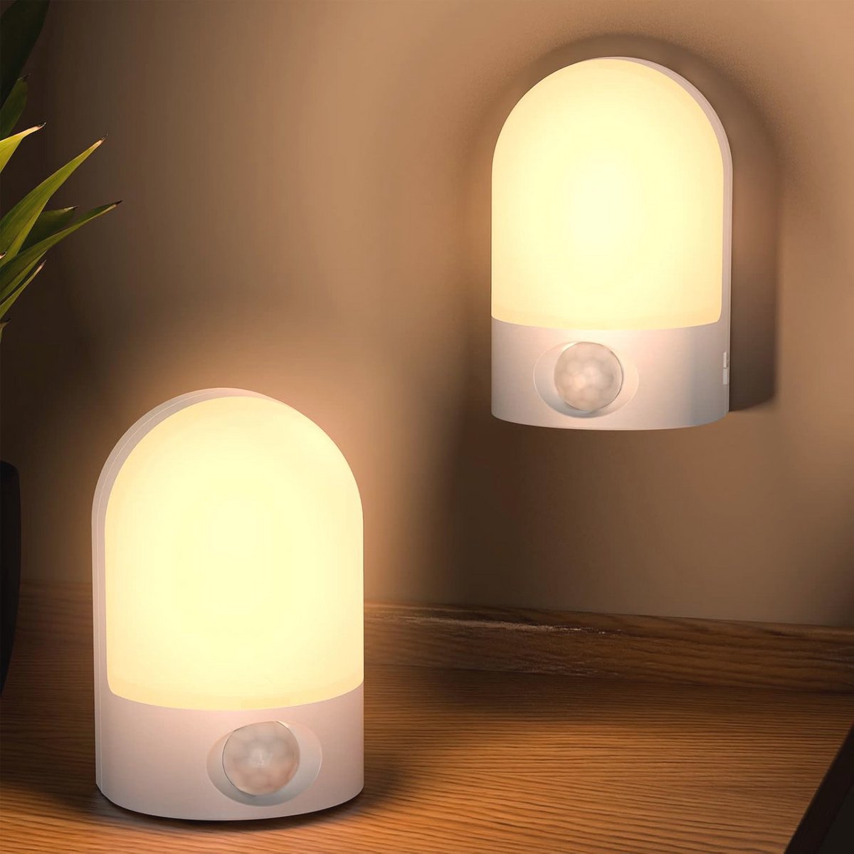 LED Nachtlampje met Bewegingssensor - Draadloos en Batterij Aangedreven, Verpakking van 2, Ideaal voor Kinderen en Slaapkamers