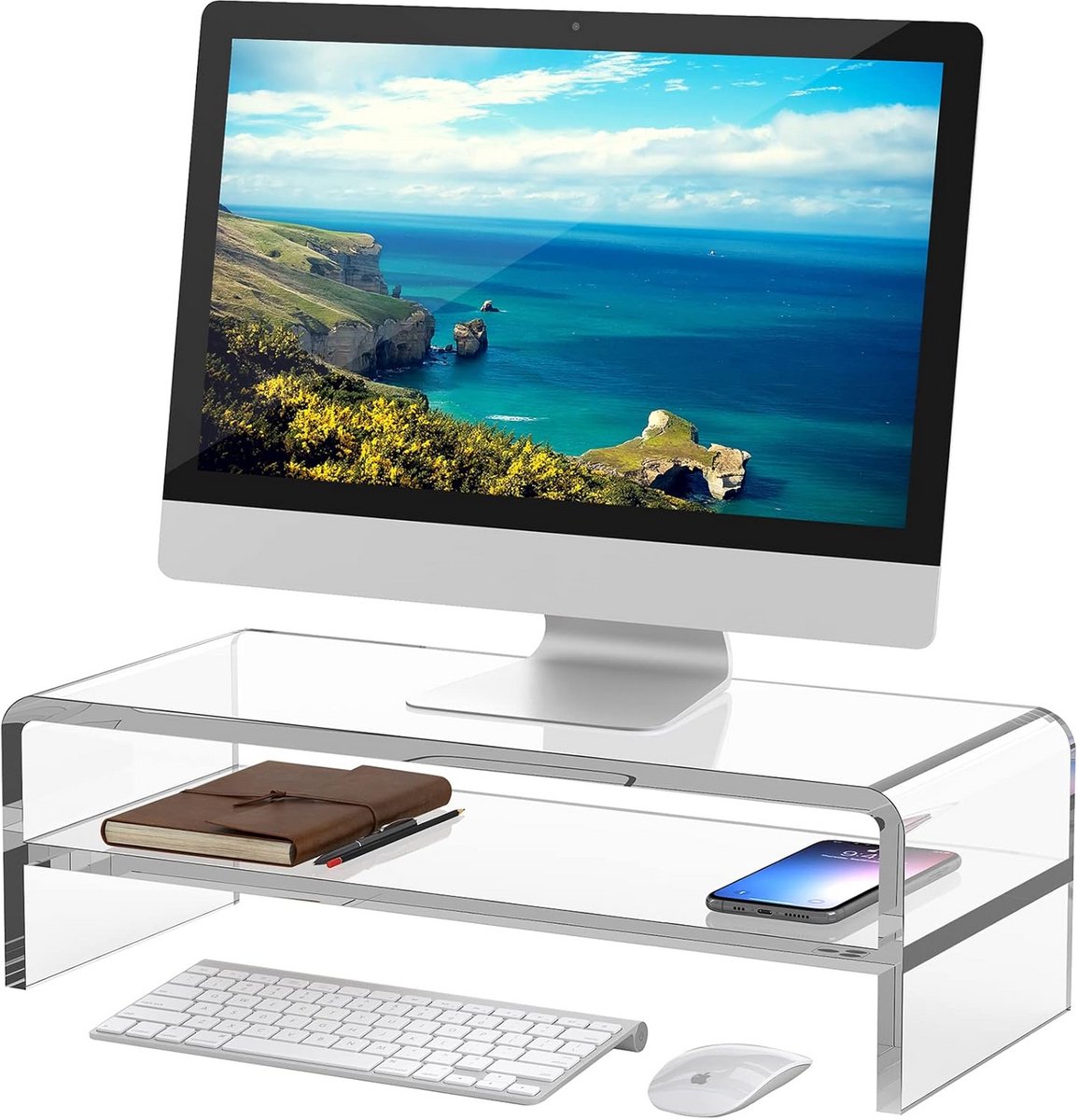 Acryl Monitorstandaard met 2 Lagen voor Computer en Laptop