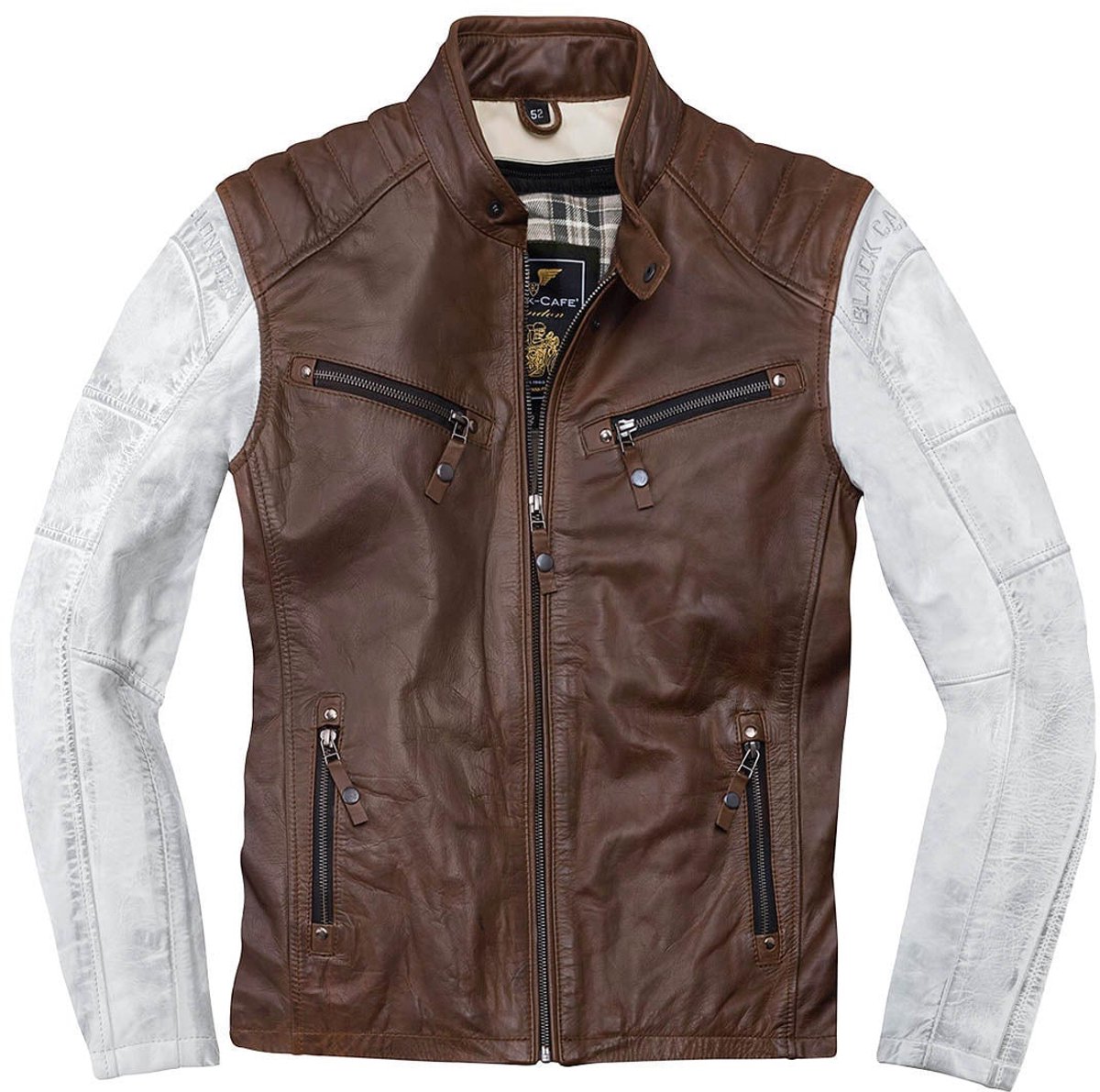 Black-Cafe London Firenze Bruin Wit Leren Motorjas - Jas