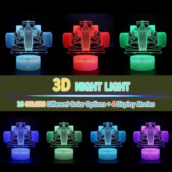 3D Illusie Tafellamp Race Car - Lichtgevend Decoratie Licht met 16 Kleuren Verandering en Afstandsbediening — afbeelding 3