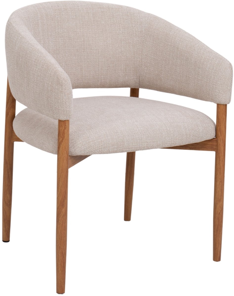 DÉJA Living Eetkamerstoel Elora - Beige/Naturel - Stoffen Armstoel - Scandinavisch - Zithoogte 50 cm - Set van 2