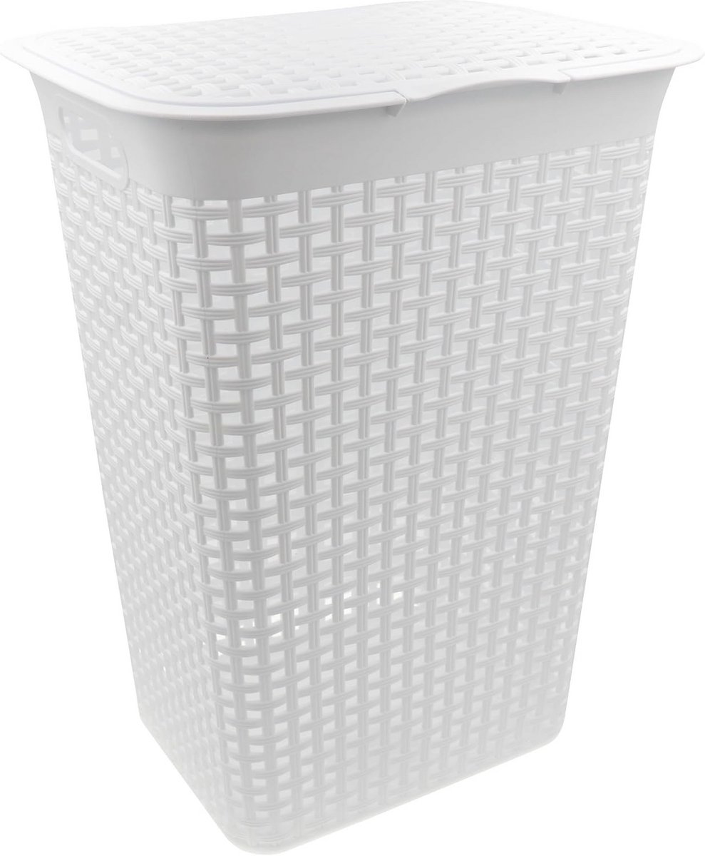 Wasmand met deksel rotanlook 55 liter - kunststof wassorteerder vierkant