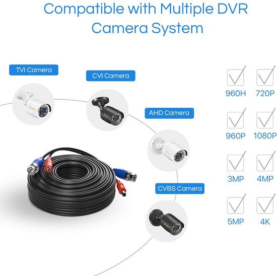 60ft Video Power Cable BNC DC Extension Kabel voor CCTV Beveiligingscamera van Merkloos — afbeelding 3