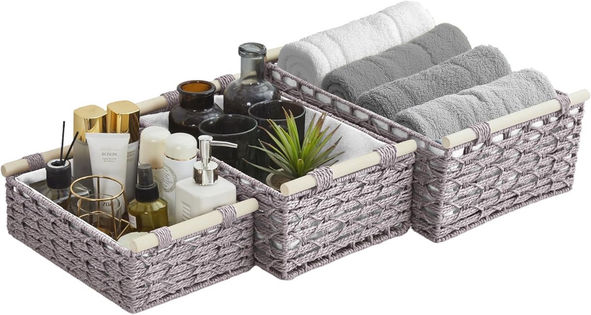 Geweven Opbergmanden Set van 3 - Boho Decor voor Badkamer, Slaapkamer en Woonkamer - Macra